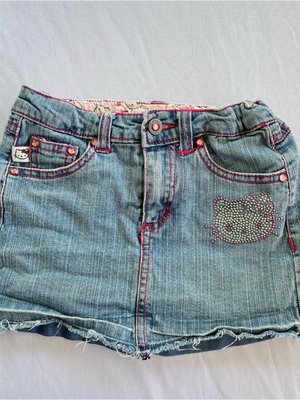 Hello Kitty Denim Skirt with Pink Stitching